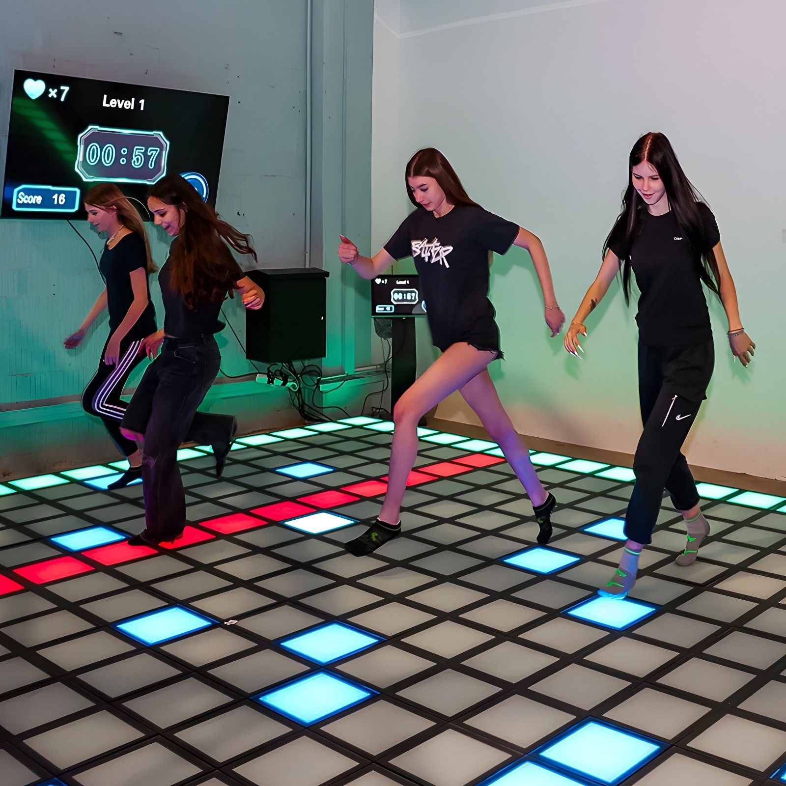 Jumping Grid LED Dance Floor Tile Interactive Game For Amusement Park