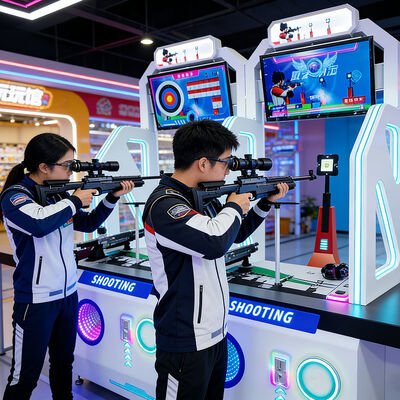 Quality Infrared Double Player Shooting Simulator Arcade Game Machine with Olympic Shooting Replica and Adjustable Stabilizing Bracket factory