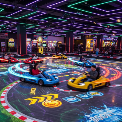 Quality Immersive Interactive Projection Go-Kart Racing Game Indoor Electric Battle Kart for Amusement Park factory